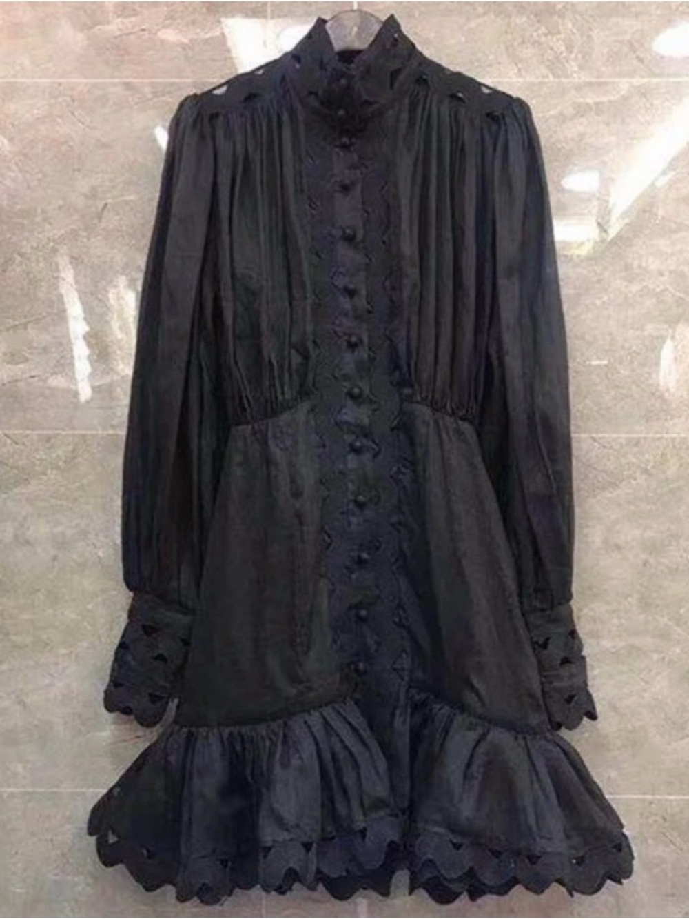 Athena Alexander Black Long-Sleeve Ruffle Button Dress